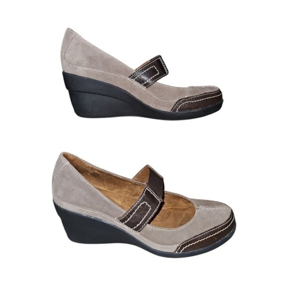 Natural Soul Wedge Womens 8 Brown Taupe Suede Mary Jane Comfort Shoes Stitched